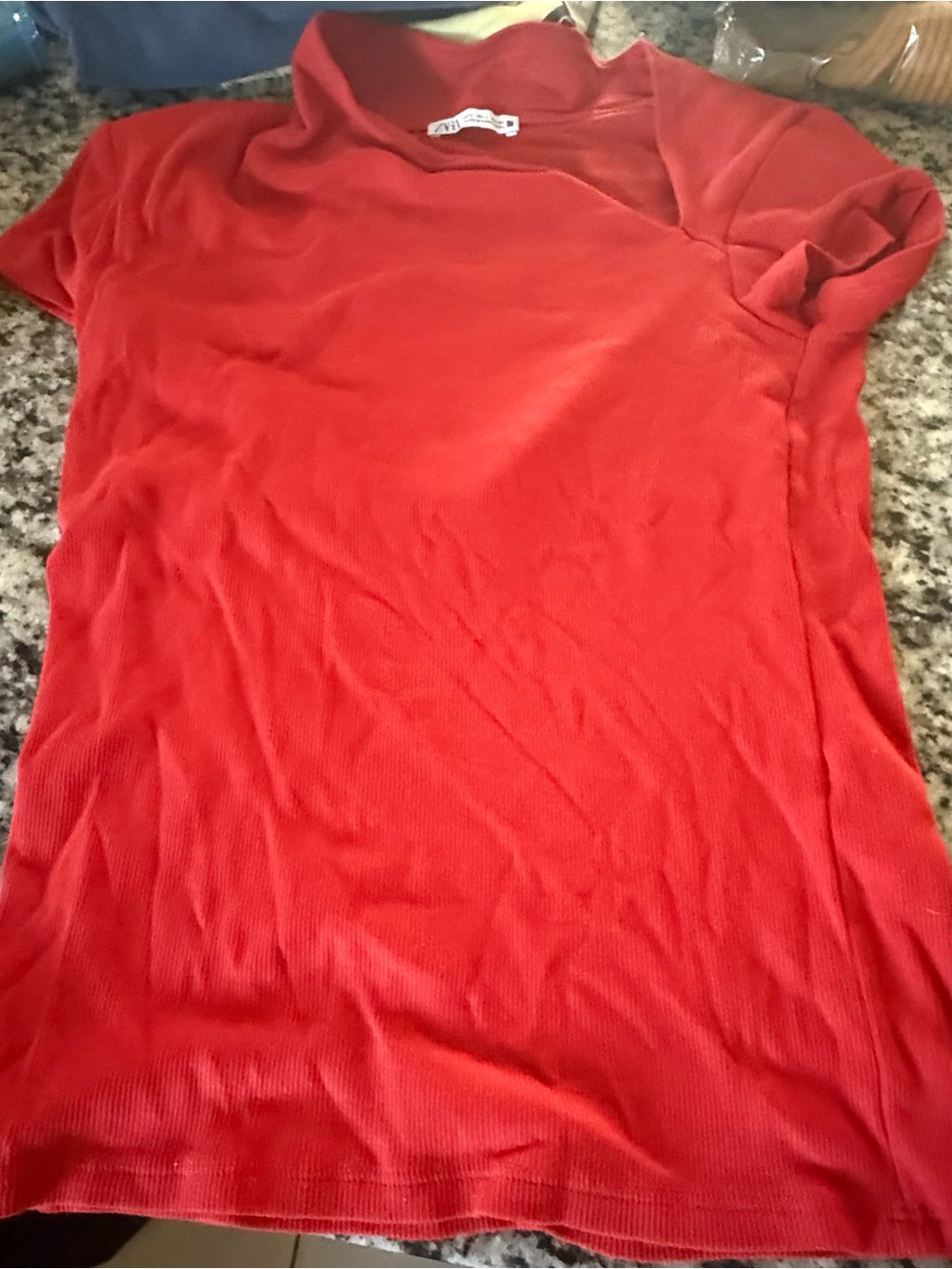 Zara Women's Bright Red Short Sleeve Crew Neck Tee